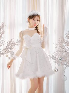 画像5: 【即日発送！】【サンタコス 4点セット】【XS-XLサイズ/2カラー】チュールロングスリーブハイネックサンタ[OF04] (5)