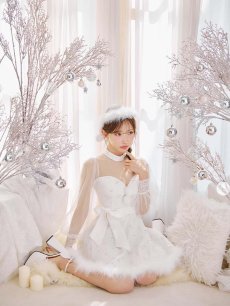 画像6: 【即日発送！】【サンタコス 4点セット】【XS-XLサイズ/2カラー】チュールロングスリーブハイネックサンタ[OF04] (6)