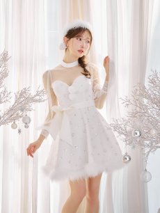 画像7: 【即日発送！】【サンタコス 4点セット】【XS-XLサイズ/2カラー】チュールロングスリーブハイネックサンタ[OF04] (7)