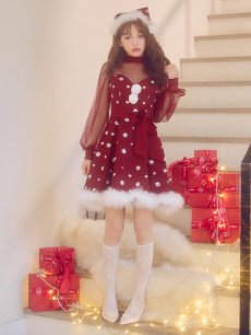 画像12: 【即日発送！】【サンタコス 4点セット】【XS-XLサイズ/2カラー】チュールロングスリーブハイネックサンタ[OF04] (12)