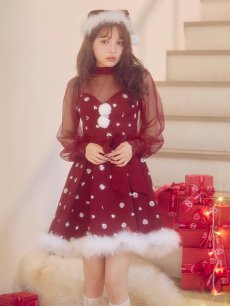 画像14: 【即日発送！】【サンタコス 4点セット】【XS-XLサイズ/2カラー】チュールロングスリーブハイネックサンタ[OF04] (14)