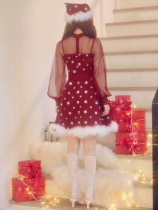 画像16: 【即日発送！】【サンタコス 4点セット】【XS-XLサイズ/2カラー】チュールロングスリーブハイネックサンタ[OF04] (16)