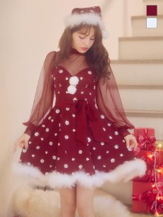 画像3: 【即日発送！】【サンタコス 4点セット】【XS-XLサイズ/2カラー】チュールロングスリーブハイネックサンタ[OF04] (3)