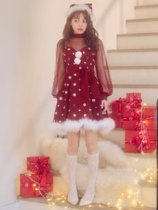 画像4: 【即日発送！】【サンタコス 4点セット】【XS-XLサイズ/2カラー】チュールロングスリーブハイネックサンタ[OF04] (4)