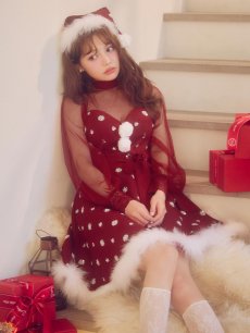 画像6: 【即日発送！】【サンタコス 4点セット】【XS-XLサイズ/2カラー】チュールロングスリーブハイネックサンタ[OF04] (6)