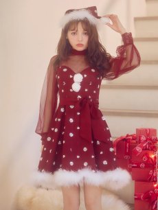 画像7: 【即日発送！】【サンタコス 4点セット】【XS-XLサイズ/2カラー】チュールロングスリーブハイネックサンタ[OF04] (7)