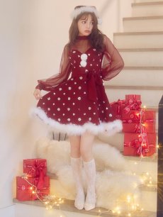 画像8: 【即日発送！】【サンタコス 4点セット】【XS-XLサイズ/2カラー】チュールロングスリーブハイネックサンタ[OF04] (8)