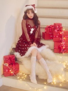 画像9: 【即日発送！】【サンタコス 4点セット】【XS-XLサイズ/2カラー】チュールロングスリーブハイネックサンタ[OF04] (9)