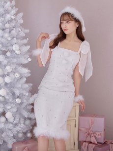 画像14: 【即日発送！】【サンタコス 4点セット】【S-Lサイズ/2カラー】リボンショルダーツイードビジューミディアムサンタコスプレ[OF04] (14)