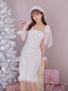 画像15: 【即日発送！】【サンタコス 4点セット】【S-Lサイズ/2カラー】リボンショルダーツイードビジューミディアムサンタコスプレ[OF04] (15)