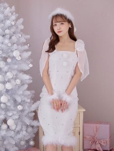 画像16: 【即日発送！】【サンタコス 4点セット】【S-Lサイズ/2カラー】リボンショルダーツイードビジューミディアムサンタコスプレ[OF04] (16)