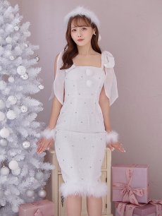 画像17: 【即日発送！】【サンタコス 4点セット】【S-Lサイズ/2カラー】リボンショルダーツイードビジューミディアムサンタコスプレ[OF04] (17)