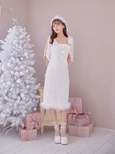 画像5: 【即日発送！】【サンタコス 4点セット】【S-Lサイズ/2カラー】リボンショルダーツイードビジューミディアムサンタコスプレ[OF04] (5)