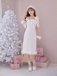 画像6: 【即日発送！】【サンタコス 4点セット】【S-Lサイズ/2カラー】リボンショルダーツイードビジューミディアムサンタコスプレ[OF04] (6)