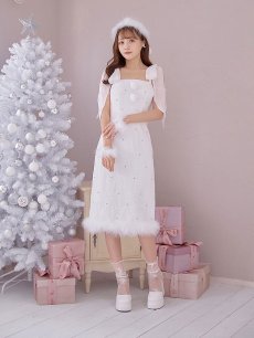 画像7: 【即日発送！】【サンタコス 4点セット】【S-Lサイズ/2カラー】リボンショルダーツイードビジューミディアムサンタコスプレ[OF04] (7)