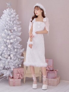 画像8: 【即日発送！】【サンタコス 4点セット】【S-Lサイズ/2カラー】リボンショルダーツイードビジューミディアムサンタコスプレ[OF04] (8)