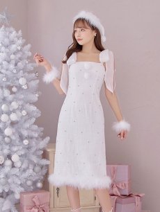 画像9: 【即日発送！】【サンタコス 4点セット】【S-Lサイズ/2カラー】リボンショルダーツイードビジューミディアムサンタコスプレ[OF04] (9)