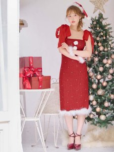 画像19: 【即日発送！】【サンタコス 4点セット】【S-Lサイズ/2カラー】リボンショルダーツイードビジューミディアムサンタコスプレ[OF04] (19)