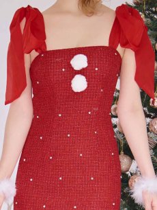 画像27: 【即日発送！】【サンタコス 4点セット】【S-Lサイズ/2カラー】リボンショルダーツイードビジューミディアムサンタコスプレ[OF04] (27)