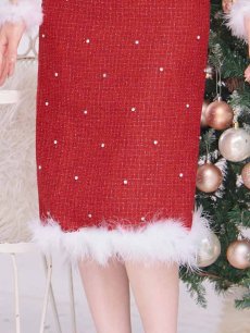 画像28: 【即日発送！】【サンタコス 4点セット】【S-Lサイズ/2カラー】リボンショルダーツイードビジューミディアムサンタコスプレ[OF04] (28)