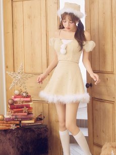 画像8: 【即日発送】【送料無料！】【サンタ】パフスリーブセットアップサンタコスプレ【コスプレ5点セット】【XS-Mサイズ/2カラー】[OF04] (8)