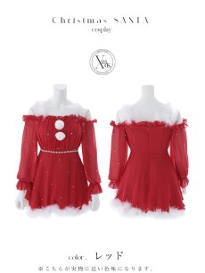画像39: 【即日発送】【サンタ】袖付きシフォンワンピースビジューサンタコスプレ【コスプレ3点セット】【S-Mサイズ/2カラー】[OF04] (39)