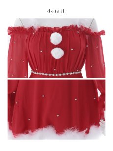 画像40: 【即日発送】【サンタ】袖付きシフォンワンピースビジューサンタコスプレ【コスプレ3点セット】【S-Mサイズ/2カラー】[OF04] (40)