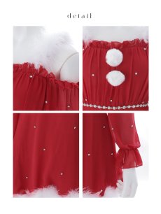 画像41: 【即日発送】【サンタ】袖付きシフォンワンピースビジューサンタコスプレ【コスプレ3点セット】【S-Mサイズ/2カラー】[OF04] (41)