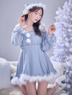 画像32: 【即日発送】【サンタ】袖付きシフォンワンピースビジューサンタコスプレ【コスプレ3点セット】【S-Mサイズ/2カラー】[OF04] (32)