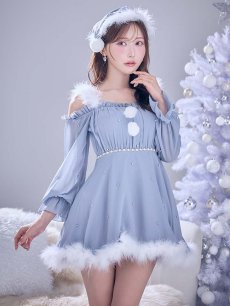 画像34: 【即日発送】【サンタ】袖付きシフォンワンピースビジューサンタコスプレ【コスプレ3点セット】【S-Mサイズ/2カラー】[OF04] (34)