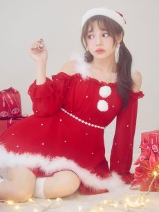 画像19: 【即日発送】【サンタ】袖付きシフォンワンピースビジューサンタコスプレ【コスプレ3点セット】【S-Mサイズ/2カラー】[OF04] (19)