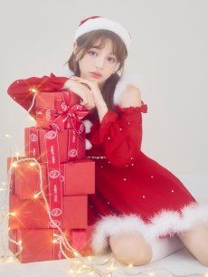 画像13: 【即日発送】【サンタ】袖付きシフォンワンピースビジューサンタコスプレ【コスプレ3点セット】【S-Mサイズ/2カラー】[OF04] (13)