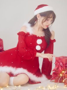 画像14: 【即日発送】【サンタ】袖付きシフォンワンピースビジューサンタコスプレ【コスプレ3点セット】【S-Mサイズ/2カラー】[OF04] (14)