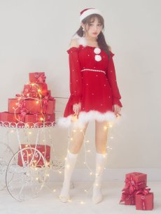 画像3: 【即日発送】【サンタ】袖付きシフォンワンピースビジューサンタコスプレ【コスプレ3点セット】【S-Mサイズ/2カラー】[OF04] (3)