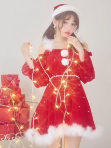 画像16: 【即日発送】【サンタ】袖付きシフォンワンピースビジューサンタコスプレ【コスプレ3点セット】【S-Mサイズ/2カラー】[OF04] (16)