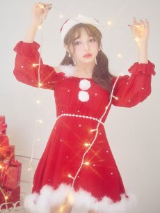 画像15: 【即日発送】【サンタ】袖付きシフォンワンピースビジューサンタコスプレ【コスプレ3点セット】【S-Mサイズ/2カラー】[OF04] (15)