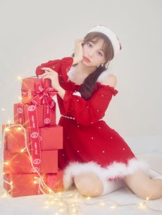 画像7: 【即日発送】【サンタ】袖付きシフォンワンピースビジューサンタコスプレ【コスプレ3点セット】【S-Mサイズ/2カラー】[OF04] (7)