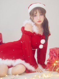 画像8: 【即日発送】【サンタ】袖付きシフォンワンピースビジューサンタコスプレ【コスプレ3点セット】【S-Mサイズ/2カラー】[OF04] (8)