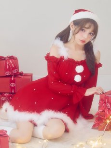 画像2: 【即日発送】【サンタ】袖付きシフォンワンピースビジューサンタコスプレ【コスプレ3点セット】【S-Mサイズ/2カラー】[OF04] (2)