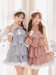 画像4: 【即日発送】【サンタ】アメスリフリルホルターネックサンタコスプレ【コスプレ4点セット】【XS-Lサイズ/2カラー】[OF04] (4)