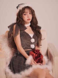 画像1: 【即日発送】【サンタ】チュールリボンアーガイル風サンタコスプレ【コスプレ6点セット】【XS-XLサイズ/3カラー】[OF04] (1)