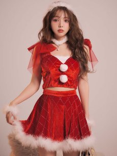 画像11: 【即日発送】【サンタ】チュールリボンアーガイル風サンタコスプレ【コスプレ6点セット】【XS-XLサイズ/3カラー】[OF04] (11)