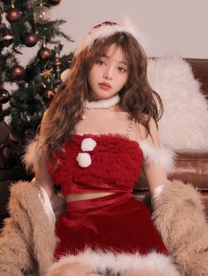 画像1: 【即日発送】【送料無料！】【サンタ】チュールフリルオフショルセットアップサンタコスプレ【コスプレ6点セット】【XS-Lサイズ/2カラー】[OF04/OF04] (1)