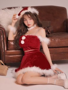 画像2: 【即日発送】【送料無料！】【サンタ】チュールフリルオフショルセットアップサンタコスプレ【コスプレ6点セット】【XS-Lサイズ/2カラー】[OF04/OF04] (2)