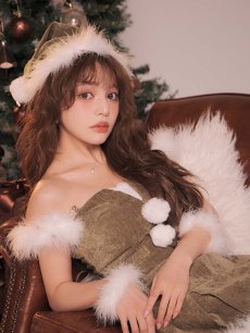 画像16: 【即日発送】【サンタ】ファーショルダーシースルーフレアサンタコスプレ【コスプレ5点セット】【XS-XLサイズ/2カラー】[OF04] (16)