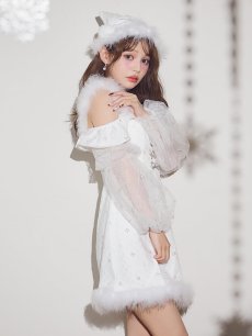 画像16: 【即日発送】【送料無料！】【サンタ】オフショルチュール袖リボンサンタコスプレ【コスプレ2点セット】【XS-Lサイズ/1カラー】[OF01] (16)