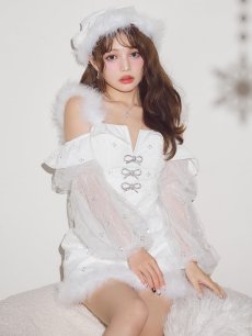 画像3: 【即日発送】【送料無料！】【サンタ】オフショルチュール袖リボンサンタコスプレ【コスプレ2点セット】【XS-Lサイズ/1カラー】[OF01] (3)