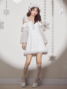 画像4: 【即日発送】【送料無料！】【サンタ】オフショルチュール袖リボンサンタコスプレ【コスプレ2点セット】【XS-Lサイズ/1カラー】[OF01] (4)