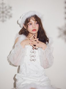 画像5: 【即日発送】【送料無料！】【サンタ】オフショルチュール袖リボンサンタコスプレ【コスプレ2点セット】【XS-Lサイズ/1カラー】[OF01] (5)