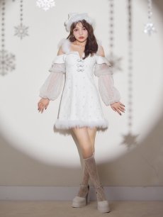 画像6: 【即日発送】【送料無料！】【サンタ】オフショルチュール袖リボンサンタコスプレ【コスプレ2点セット】【XS-Lサイズ/1カラー】[OF01] (6)